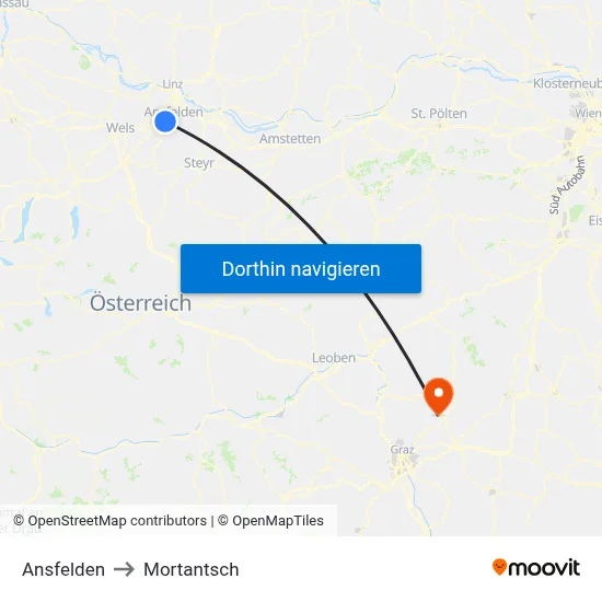 Ansfelden to Mortantsch map