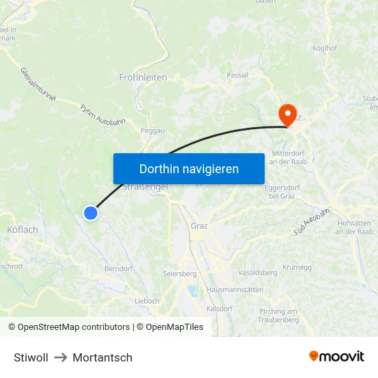 Stiwoll to Mortantsch map