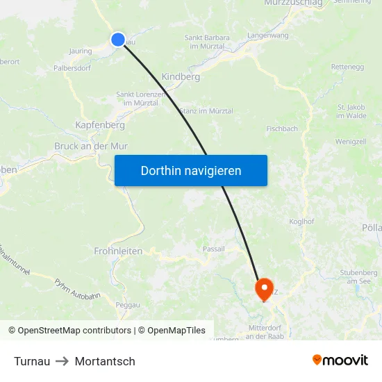 Turnau to Mortantsch map