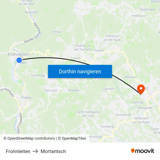Frohnleiten to Mortantsch map