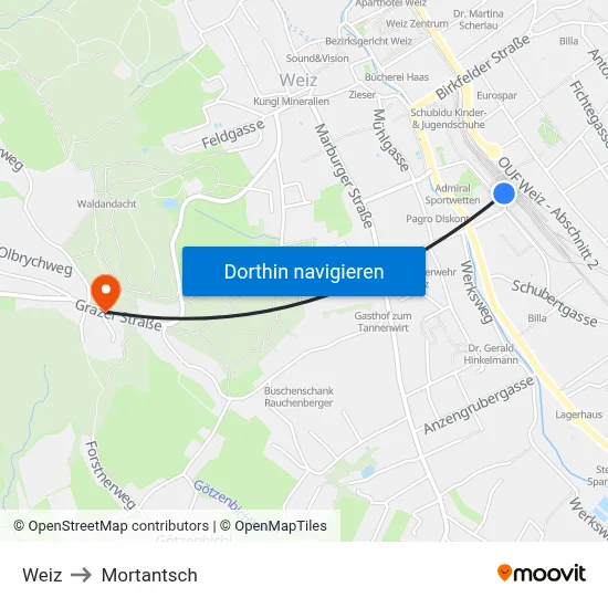 Weiz to Mortantsch map
