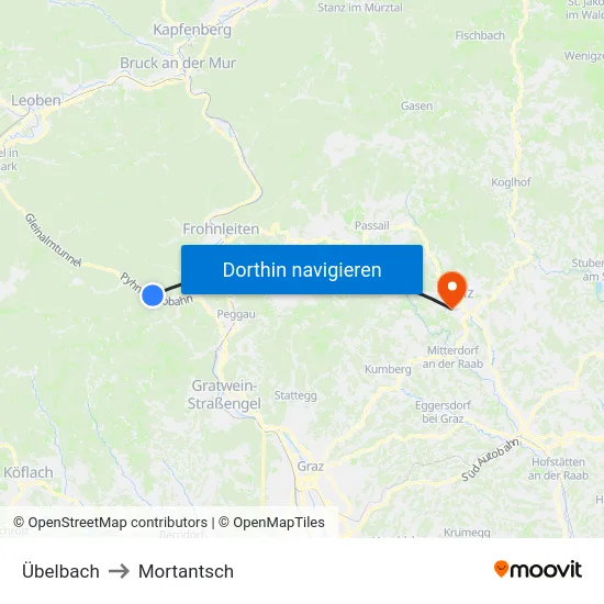 Übelbach to Mortantsch map