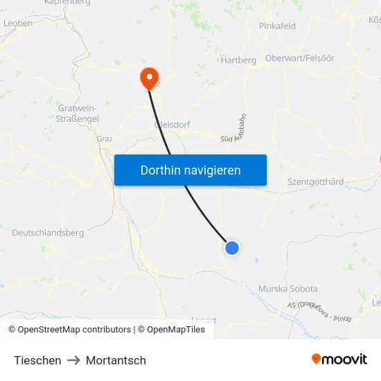Tieschen to Mortantsch map