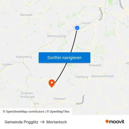 Gemeinde Prigglitz to Mortantsch map