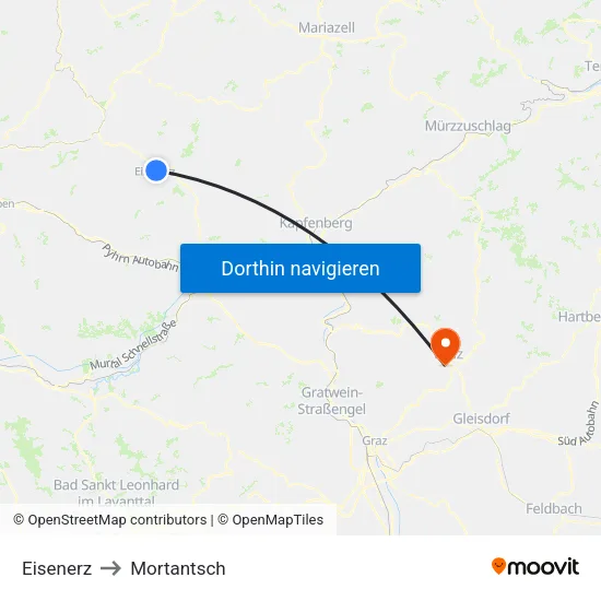 Eisenerz to Mortantsch map