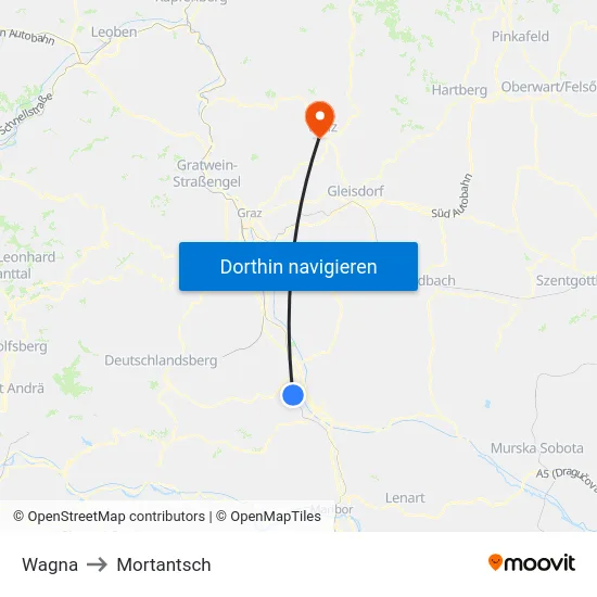 Wagna to Mortantsch map