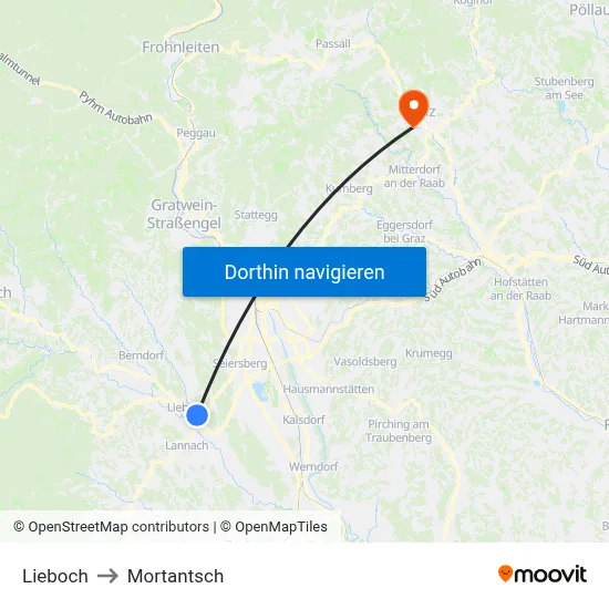 Lieboch to Mortantsch map