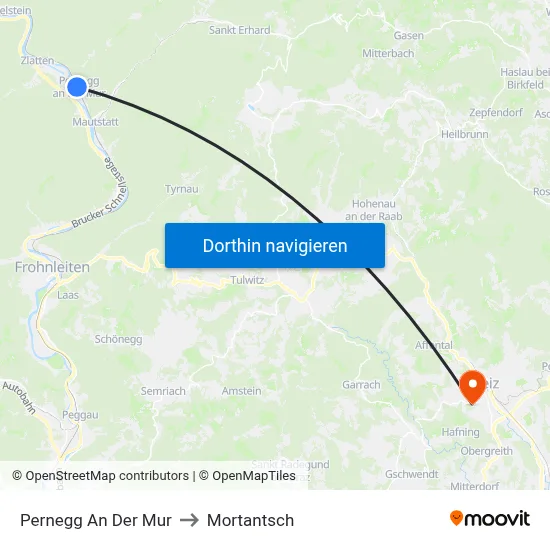 Pernegg An Der Mur to Mortantsch map