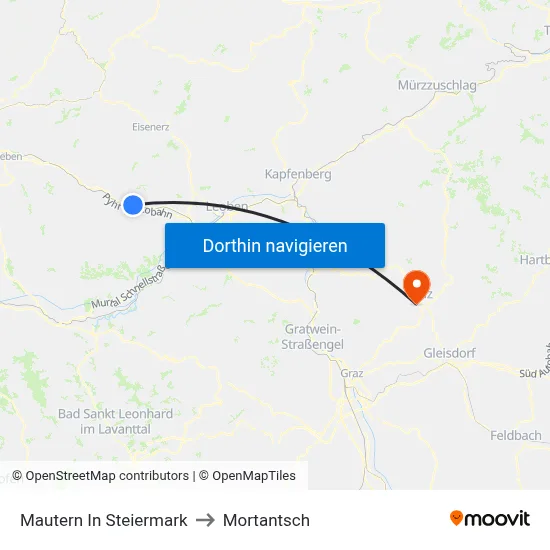 Mautern In Steiermark to Mortantsch map