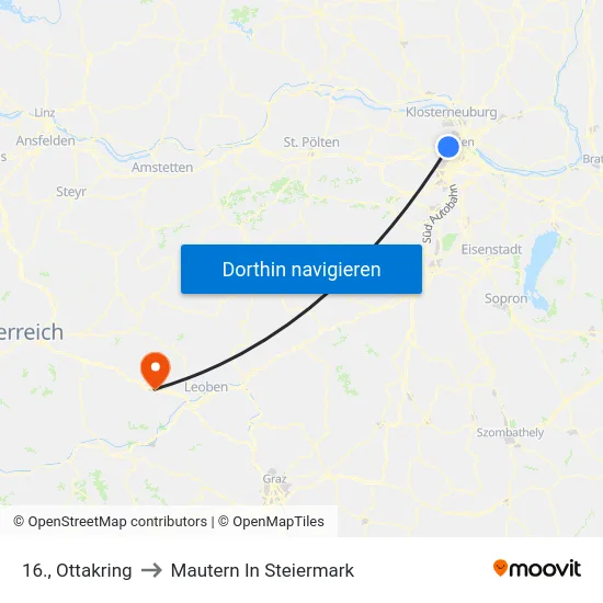 16., Ottakring to Mautern In Steiermark map