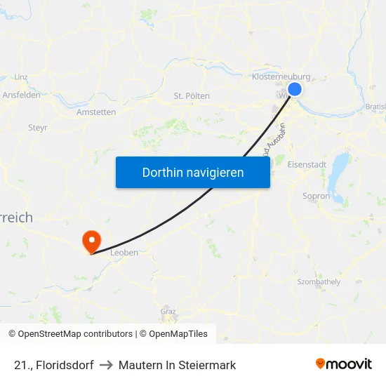 21., Floridsdorf to Mautern In Steiermark map
