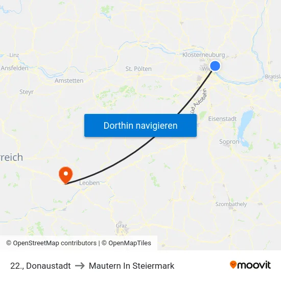 22., Donaustadt to Mautern In Steiermark map