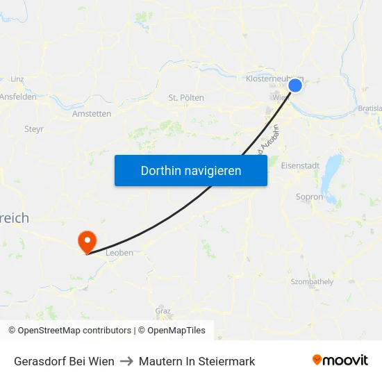 Gerasdorf Bei Wien to Mautern In Steiermark map