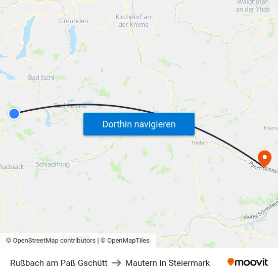 Rußbach am Paß Gschütt to Mautern In Steiermark map