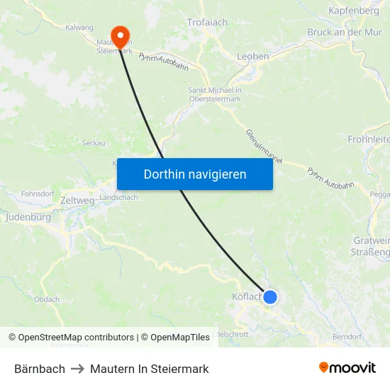 Bärnbach to Mautern In Steiermark map