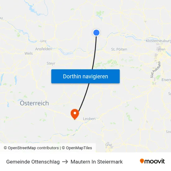Gemeinde Ottenschlag to Mautern In Steiermark map