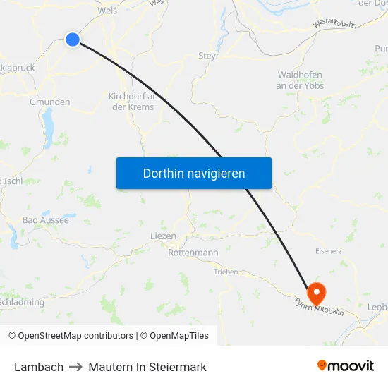 Lambach to Mautern In Steiermark map