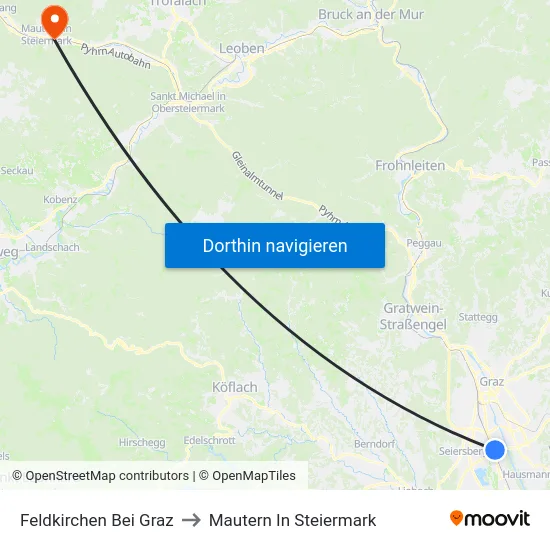 Feldkirchen Bei Graz to Mautern In Steiermark map