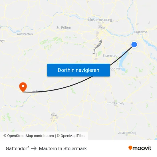 Gattendorf to Mautern In Steiermark map