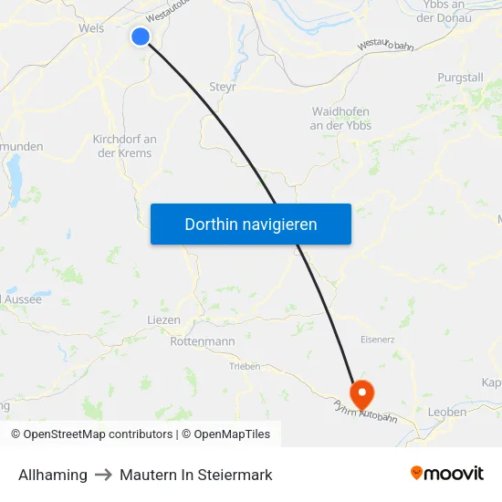 Allhaming to Mautern In Steiermark map