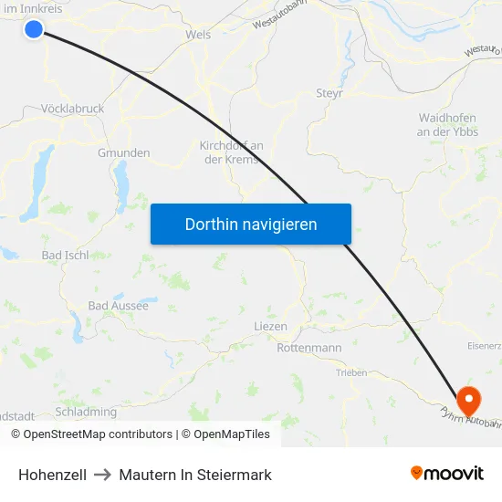 Hohenzell to Mautern In Steiermark map