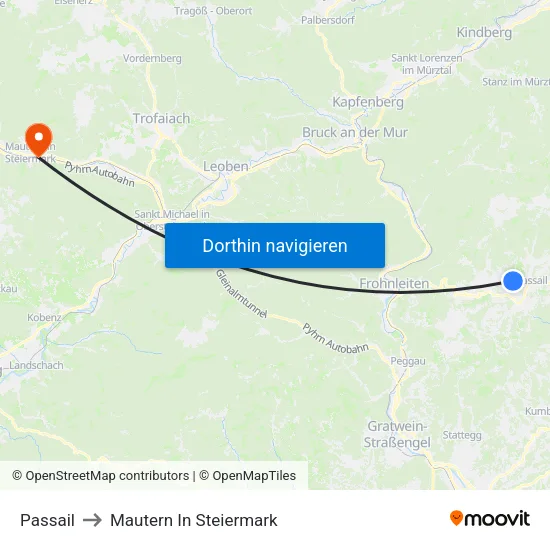 Passail to Mautern In Steiermark map