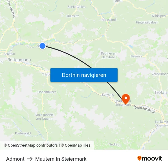 Admont to Mautern In Steiermark map