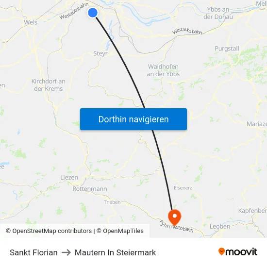 Sankt Florian to Mautern In Steiermark map