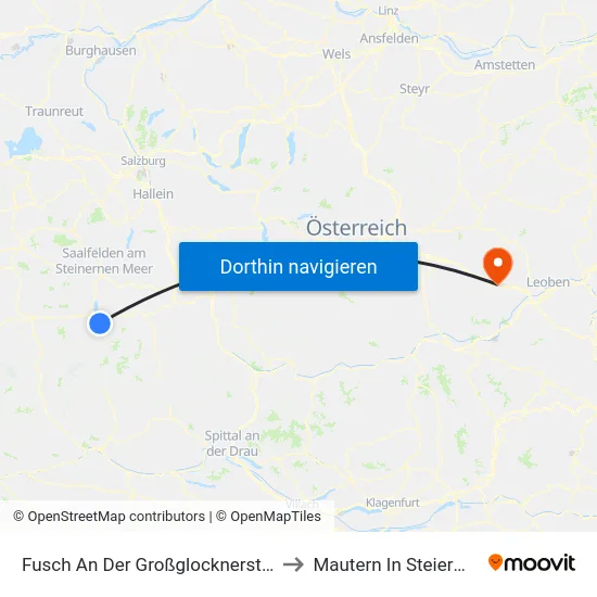 Fusch An Der Großglocknerstraße to Mautern In Steiermark map