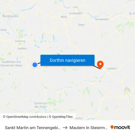 Sankt Martin am Tennengebirge to Mautern In Steiermark map