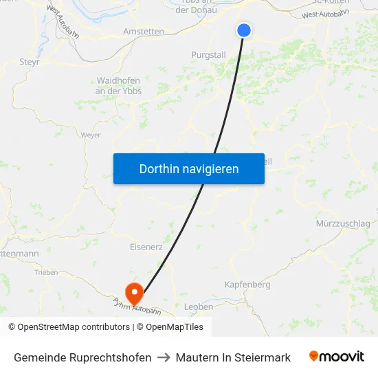 Gemeinde Ruprechtshofen to Mautern In Steiermark map