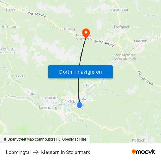 Lobmingtal to Mautern In Steiermark map