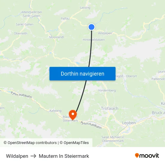 Wildalpen to Mautern In Steiermark map