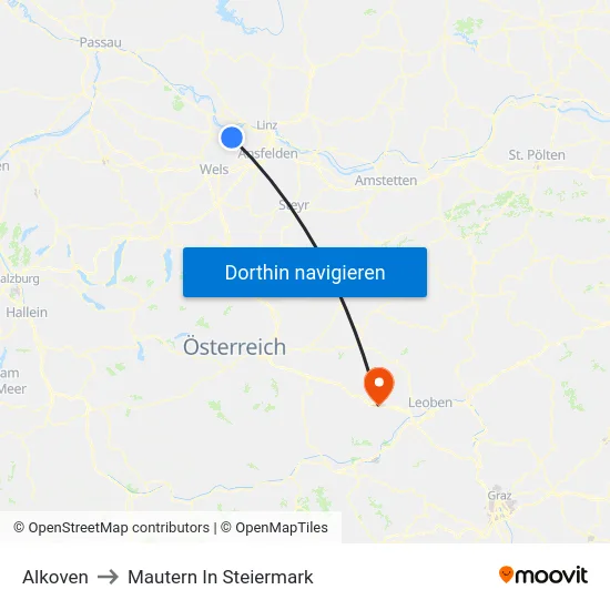 Alkoven to Mautern In Steiermark map