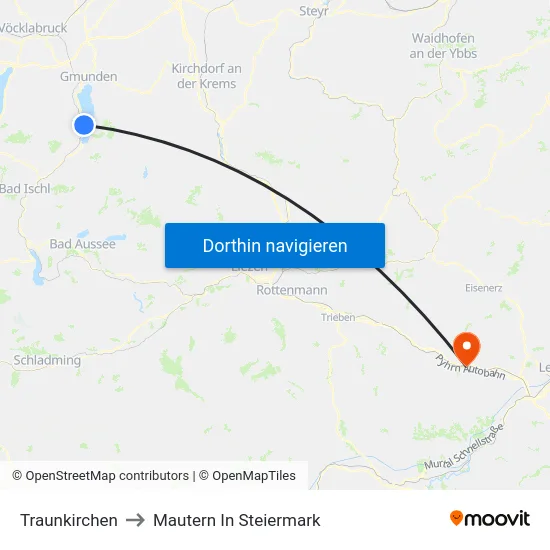 Traunkirchen to Mautern In Steiermark map