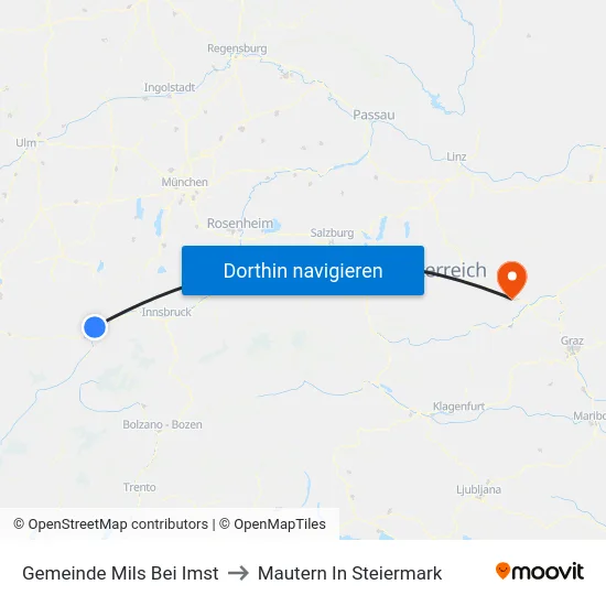 Gemeinde Mils Bei Imst to Mautern In Steiermark map