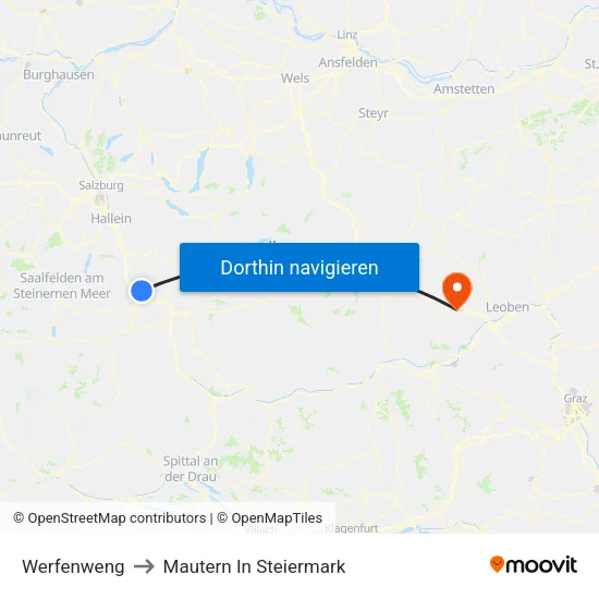 Werfenweng to Mautern In Steiermark map
