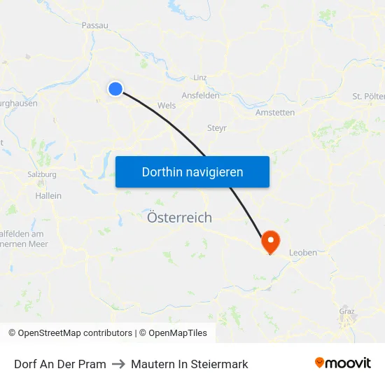 Dorf An Der Pram to Mautern In Steiermark map