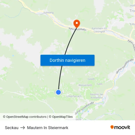 Seckau to Mautern In Steiermark map