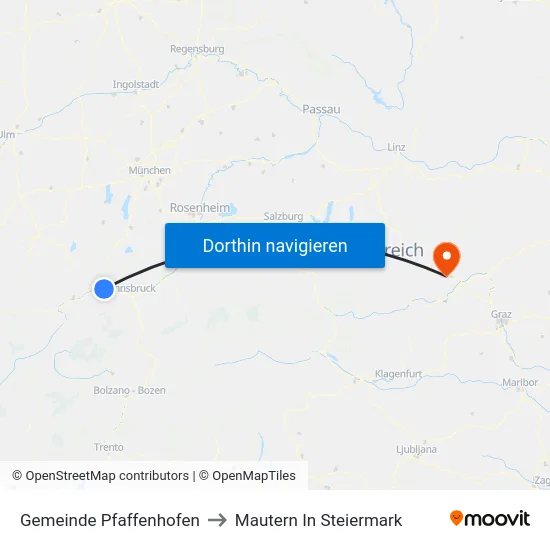 Gemeinde Pfaffenhofen to Mautern In Steiermark map