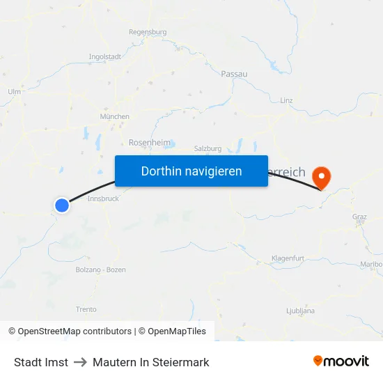 Stadt Imst to Mautern In Steiermark map