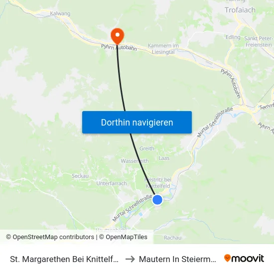 St. Margarethen Bei Knittelfeld to Mautern In Steiermark map