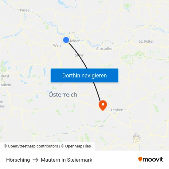 Hörsching to Mautern In Steiermark map