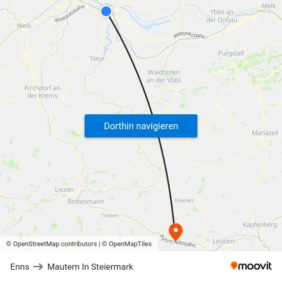 Enns to Mautern In Steiermark map