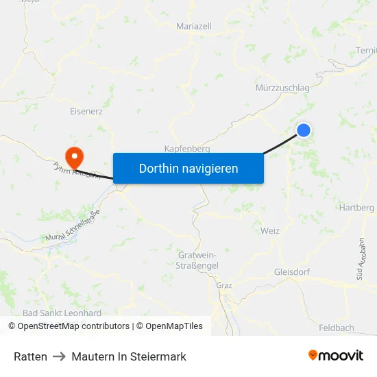 Ratten to Mautern In Steiermark map