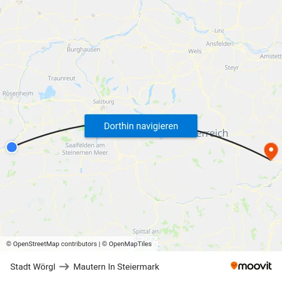 Stadt Wörgl to Mautern In Steiermark map