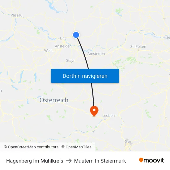 Hagenberg Im Mühlkreis to Mautern In Steiermark map
