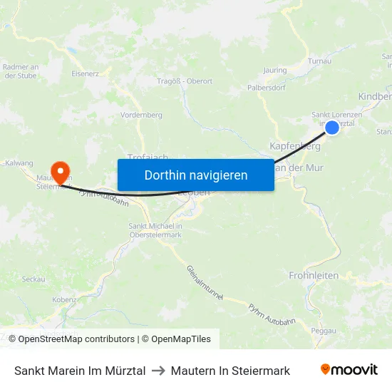 Sankt Marein Im Mürztal to Mautern In Steiermark map