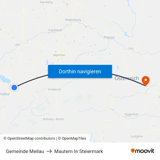 Gemeinde Mellau to Mautern In Steiermark map