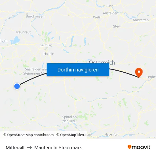 Mittersill to Mautern In Steiermark map